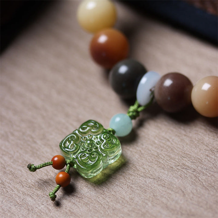 Buddha Stones Naturalne Wielokolorowe Gradientowe Nasiona Bodhi Liuli Szklana Bransoletka z Urokiem Pokoju