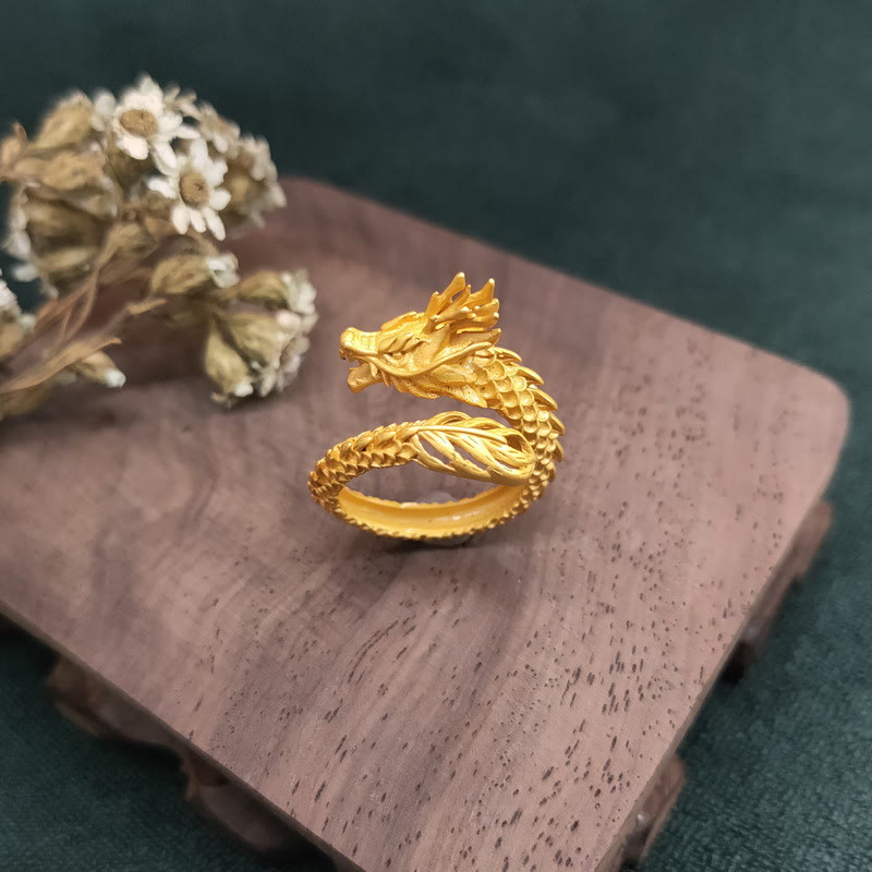 Pierścień siły Buddha Stones Golden Dragon Success