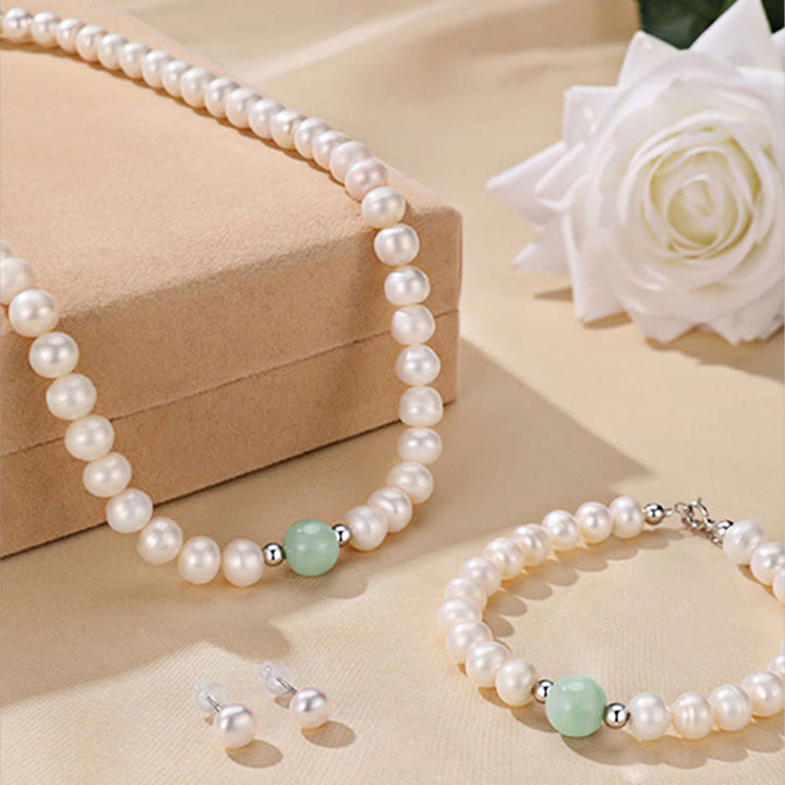 Buddha Stones 925 Srebro Sterlingowe Naturalne Perły Jade Healing Naszyjnik Bransoletka Kolczyki Z Pudełkiem Prezentowym