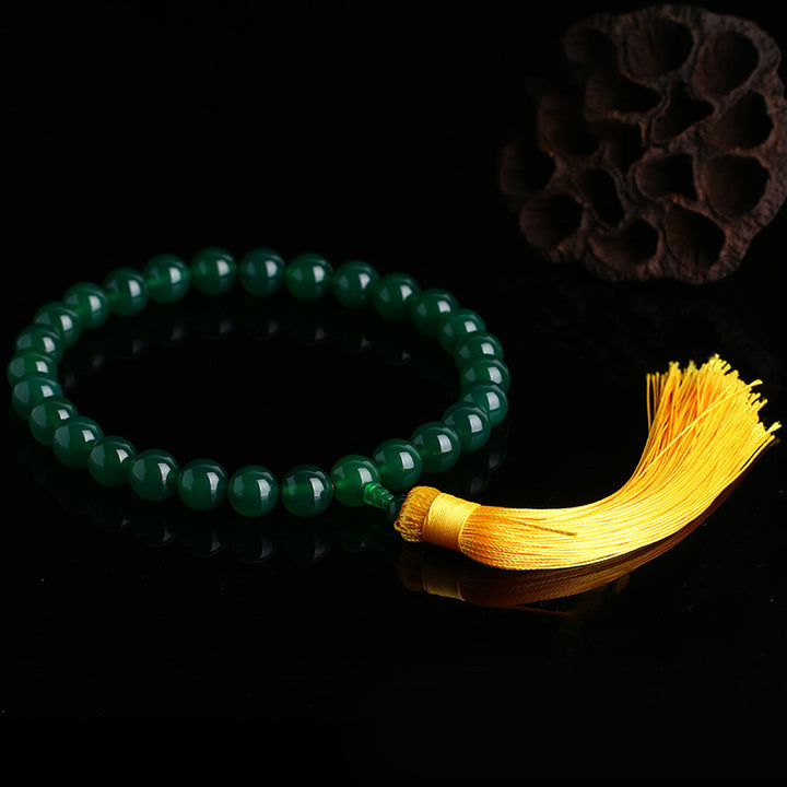 Buddha Stones Naturalny Zielony Agat Mala Nadgarstek Moc Frędzle Kieszonkowa Mala Dekoracja Samochodu