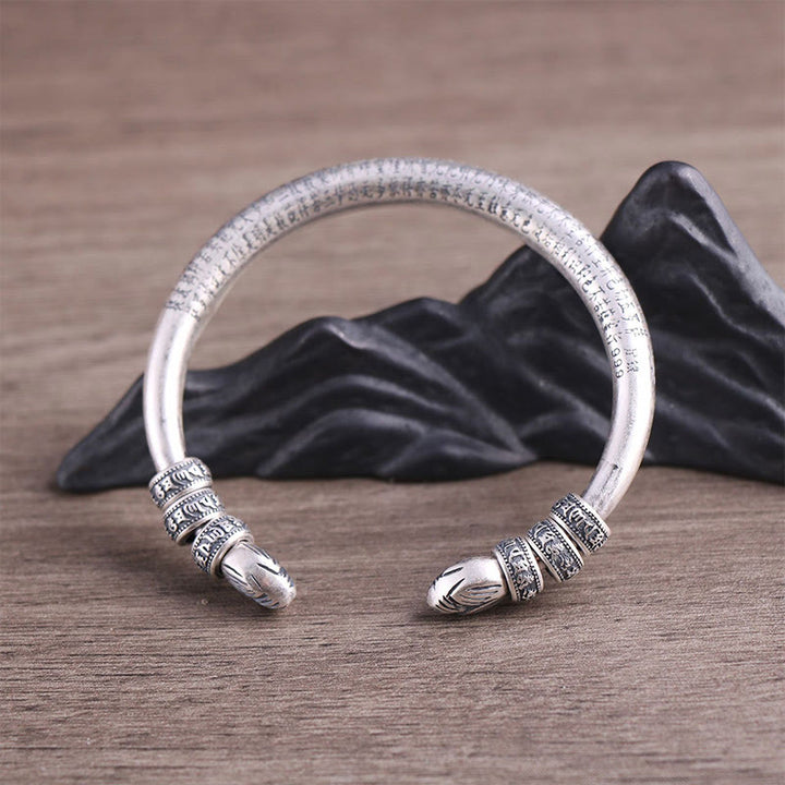 Buddha Stones 999 Srebro Sterlingowe Sutra Serca Om Mani Padme Hum Grawerowana Bransoletka Czystości Pokoju - image 5