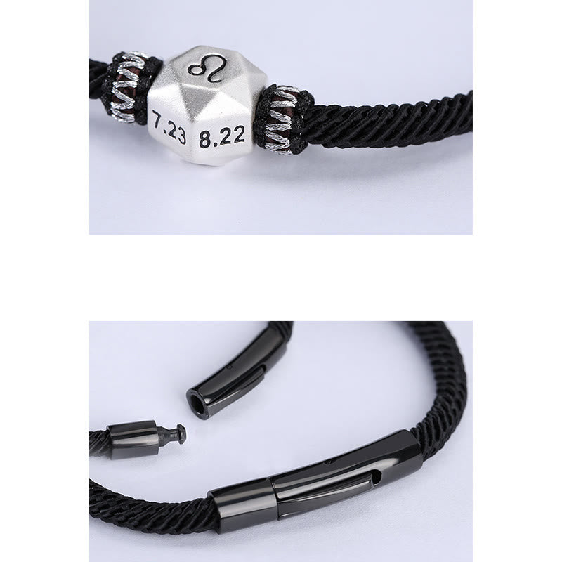 Buddha Stones 999 Srebro Sterling 12 Konstelacji Zodiaku Ochrona Ręcznie Robiona Bransoletka Sznurkowa
