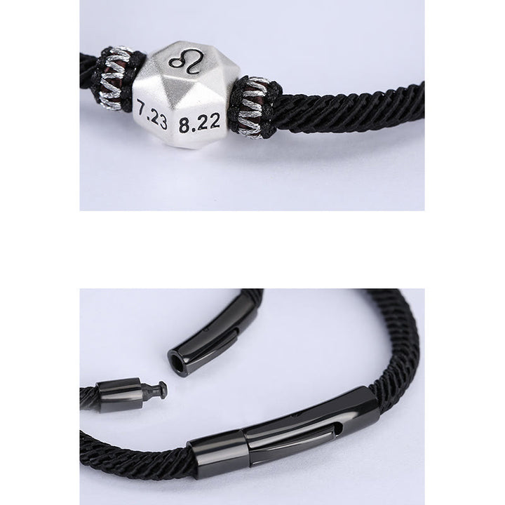Buddha Stones 999 Srebro Sterling 12 Konstelacji Zodiaku Ochrona Ręcznie Robiona Bransoletka Sznurkowa