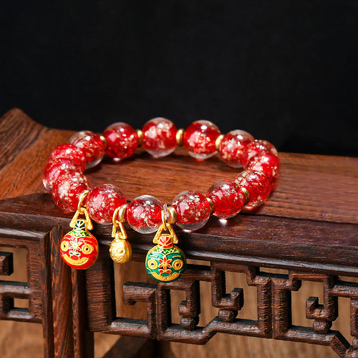 Buddha Stones Złoty Połykający Bestia Rodzina Charm Świecący Fluorescencyjny Liuli Szklany Koralik Bransoletka Sukcesu