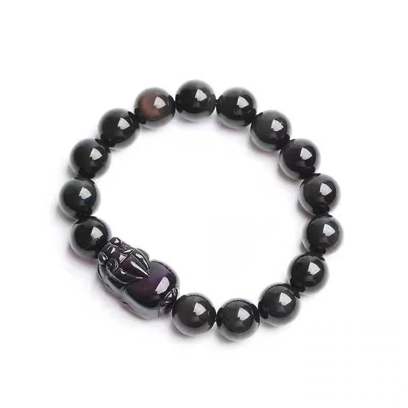 Buddha Stones FengShui PiXiu Tęczowa Obsydianowa Bransoletka Lecznicza