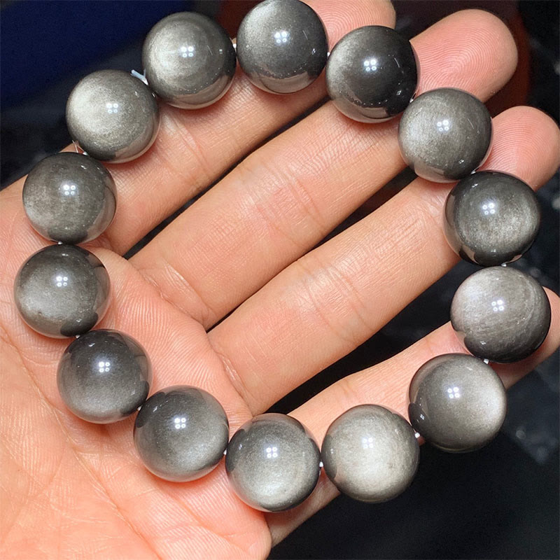 Bransoletka ochronna z naturalnego obsydianu i Buddha Stones w kolorze srebra