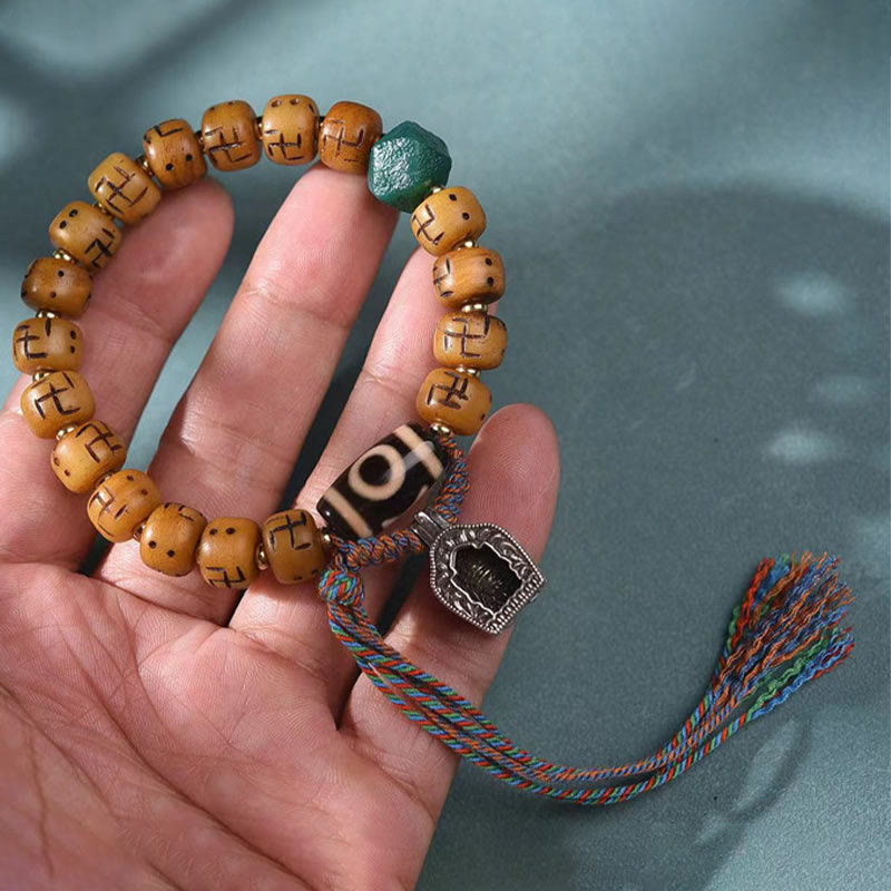 Buddha Stones naturalne tybetańskie kości wielbłąda swastyka Dzi koralik Shankha wisiorek buddy Kirtimukha ochrona szczęścia bransoletka z frędzlami