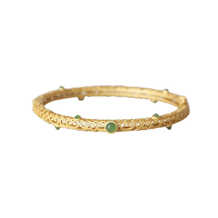 Buddha Stones Cyjan Jade Miedź Pomyślne Chmury Spokojna Uzdrawiająca Bransoletka Bangle