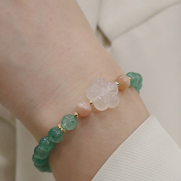 Bransoletka z Buddha Stones Naturalny Zielony Kwarc Truskawkowy Chalcedon Kwiat Wdzięczności