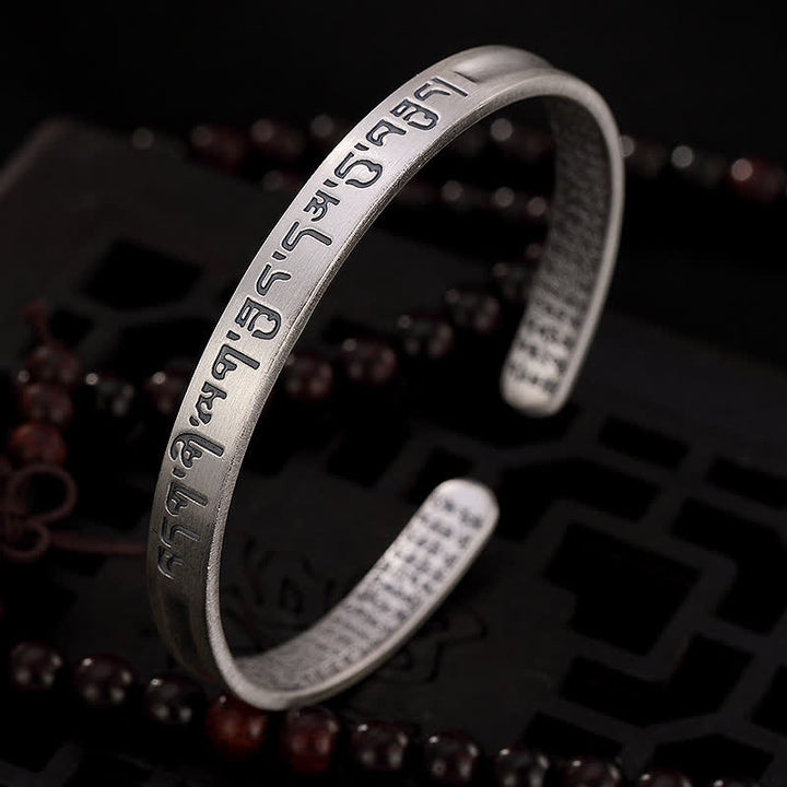 Buddha Stones 999 Srebro Sterling Sześć Prawdziwych Słów Bransoletka Ochronna Sutry Serca