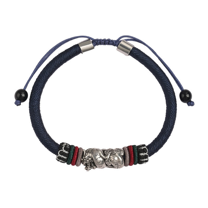 Buddha Stones Ręcznie robione 925 Srebro Sterling Rok Smoka Pomyślny Smok Szczęście Sznur Bransoletka