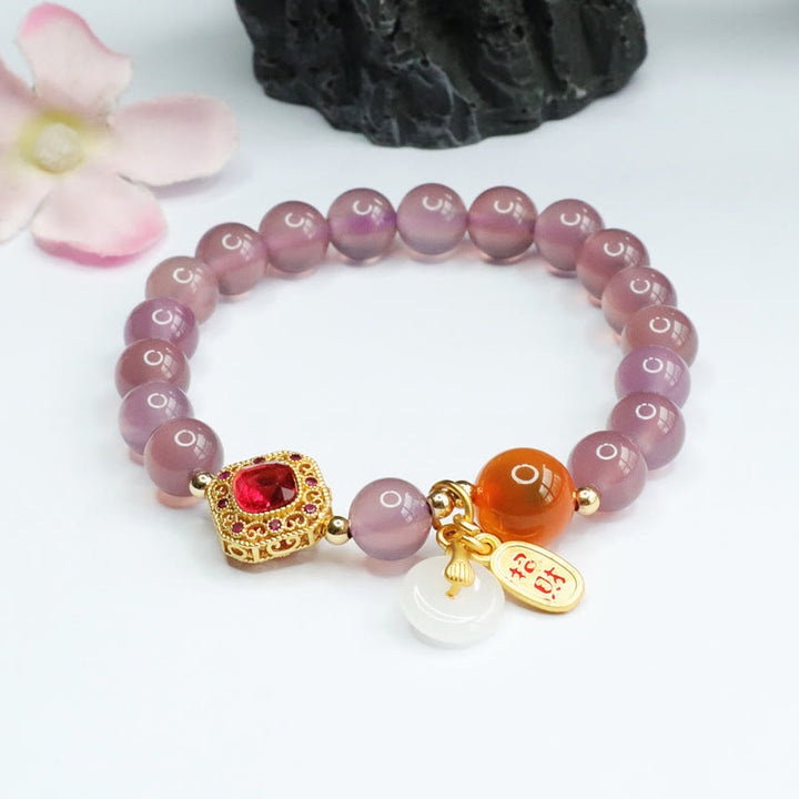 Buddha Stones Naturalny Fioletowy Chalcedon Cukierkowy Agat Klamra Pokoju Harmonia Szczęście Bransoletka z Urokiem