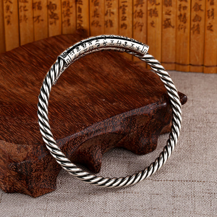 Buddha Stones Retro Sutra Serca Skręcony Wzór Wzór Równowagi Bransoletka Bangle