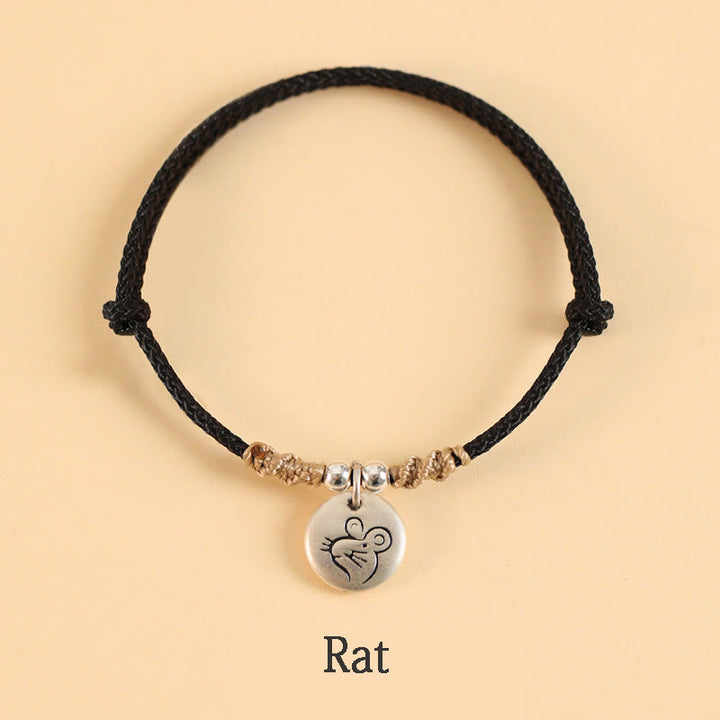Buddha Stones Ręcznie robione 999 Srebro Sterling Rok Smoka Uroczy Chiński Zodiak Szczęście Pleciona Bransoletka