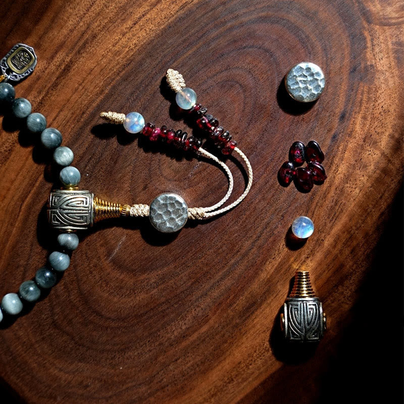 Buddha Stones 925 Srebro Sterling 108 Koraliki Mala Kamień Orle Oko Kamień Księżycowy Pozytywna Bransoletka