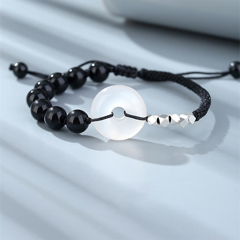 Buddha Stones 925 Sterling Silver Black Obsidian Agat Peace Buckle Strength