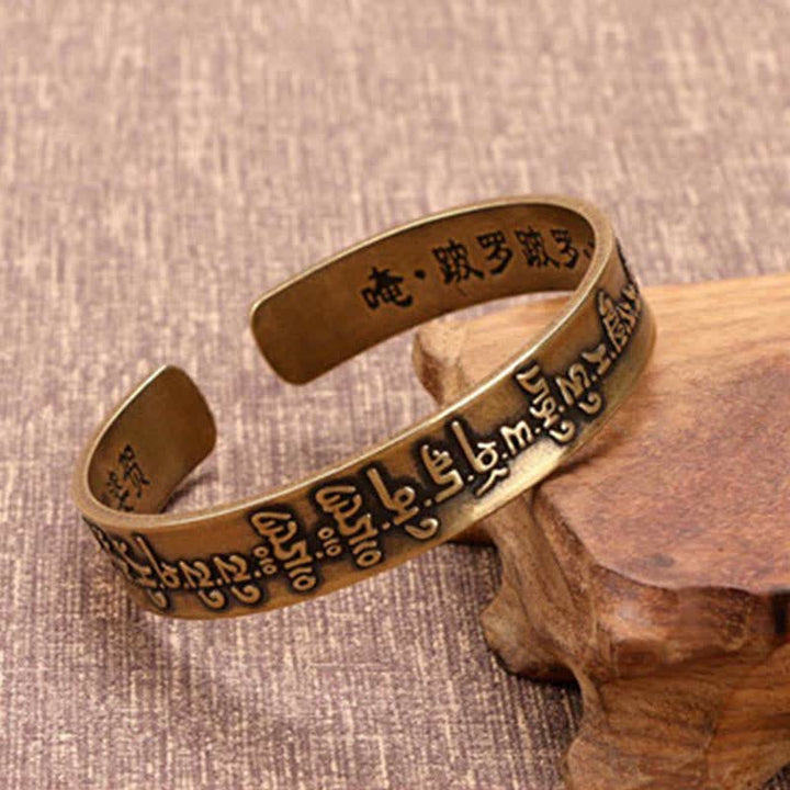 Buddha Stones 2szt. Om Mani Padme Hum Smok Feniks Miedziana Skórzana Bransoletka Pokoju Mankiet Bangle