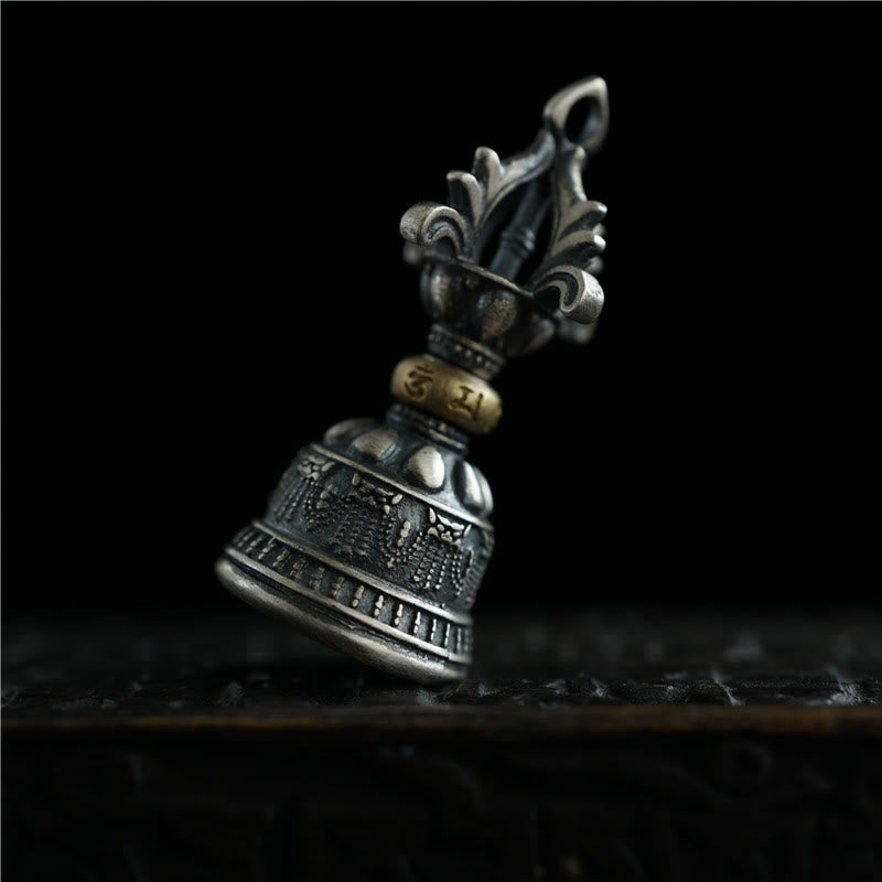 Buddha Stones Tybet 925 Srebro Sterlingowe Om Mani Padme Hum Dorje Dzwon Wadżra Grawerowany Oświecenie Wisiorek Dekoracja Wisząca