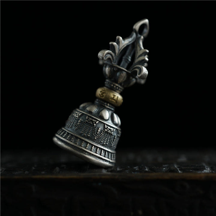 Buddha Stones Tybet 925 Srebro Sterlingowe Om Mani Padme Hum Dorje Dzwon Wadżra Grawerowany Oświecenie Wisiorek Dekoracja Wisząca