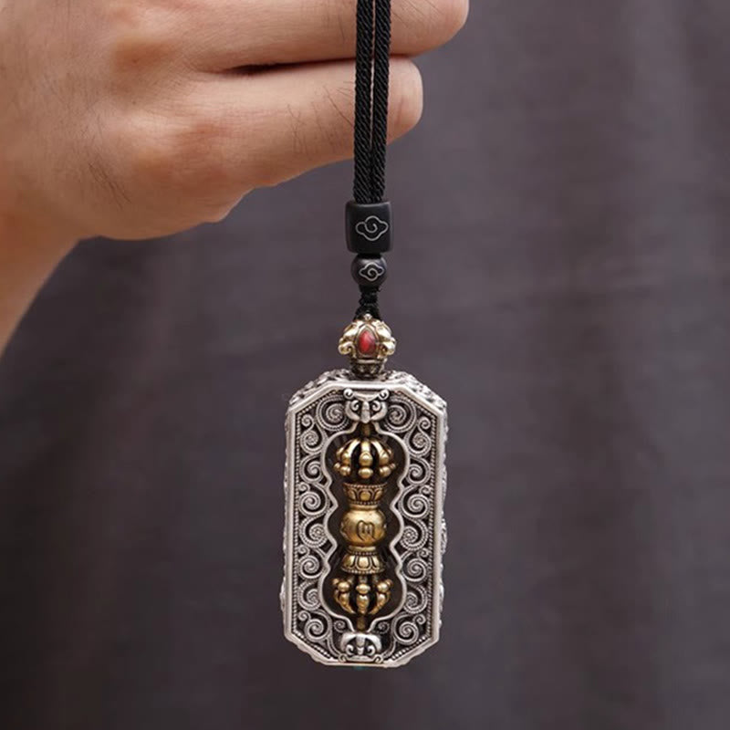 Buddha Stones Tybetańskie Om Mani Padme Hum Rzeźbione Dorje Vajra Obrotowy Wzór Lotosu Naszyjnik z Liną Czystości Wisiorek