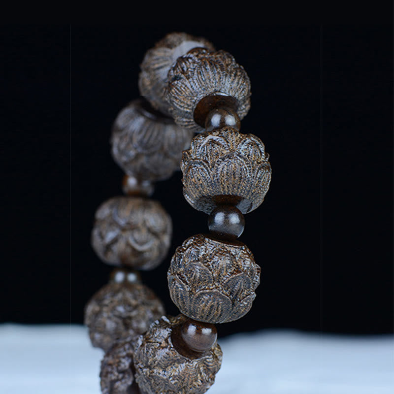 Buddha Stones Drewno Hebanowe Osiemnastu Arhatów Lotos Smok Grawerowana Bransoletka Równowagi