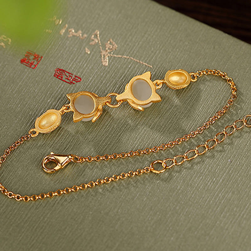 Buddha Stones 925 Srebro Sterling Naturalny Hetian Biały Jadeit Cyjan Jade Piękna Bransoletka Szczęścia Lisa - image 10