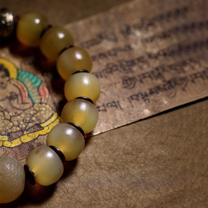 Buddha Stones Ręcznie Robione Tybetańskie Rogi Owcze Om Mani Padme Hum Bransoletka Pomyślności