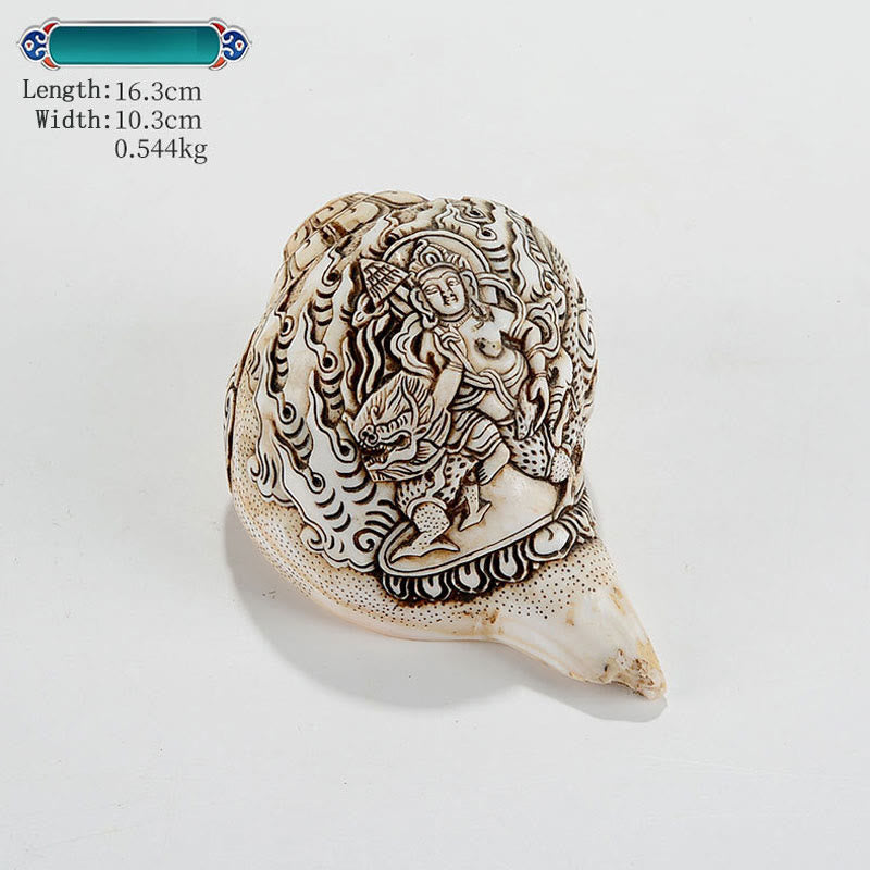 Tybetańska, ręcznie grawerowana dekoracja buddy Shankha Awalokiteśwary z muszli - Król Skarbów 16,3*10,3 cm - image 9