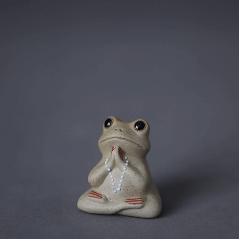 Medytująca ceramiczna mała figurka żaby - Modląca się żaba (taca z lotosem nie jest dołączona) - image 0