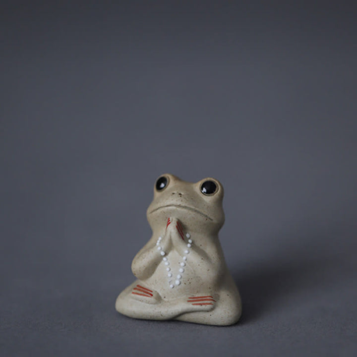 Medytująca ceramiczna mała figurka żaby - Modląca się żaba (taca z lotosem nie jest dołączona) - image 0