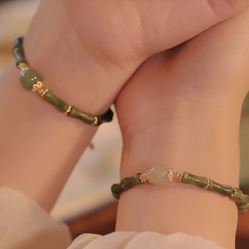 Buddha Stones 14K Miedziowane Peridot Hetian Jade Wzór Bambusa Bransoletka Szczęścia