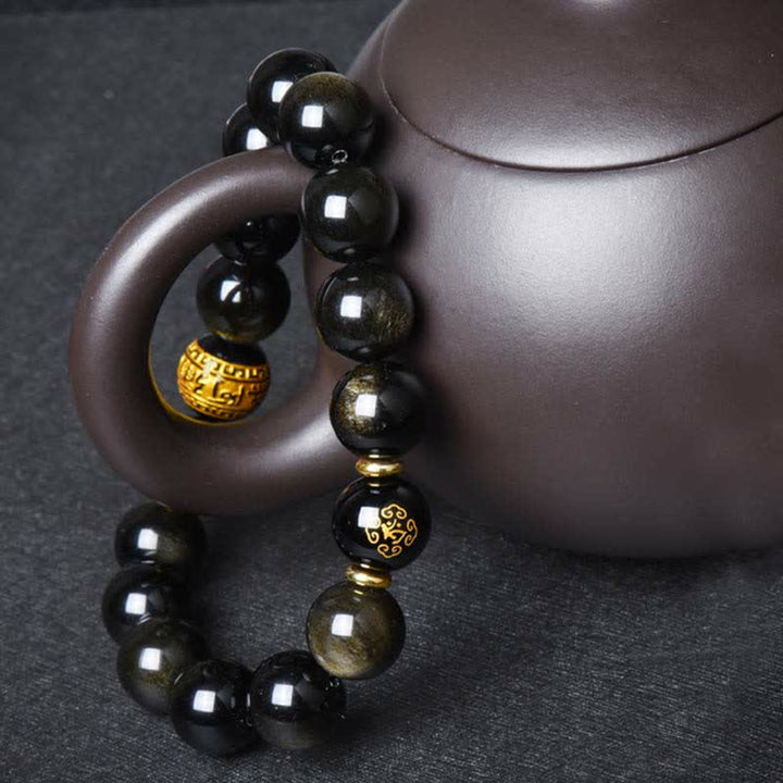 Chiński zodiak Natal Buddha Złoty połysk Obsydian Bransoletka ochrony bogactwa