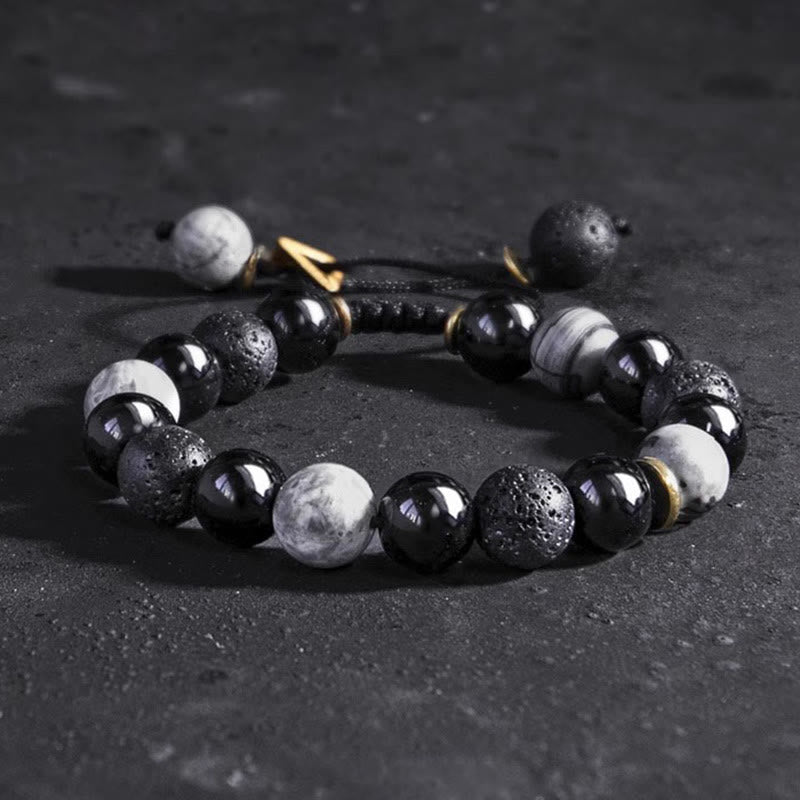 Bransoletka z Buddha Stones Czarny obsydian Kamień lawowy Yin Yang Siła