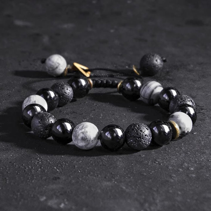 Bransoletka z Buddha Stones Czarny obsydian Kamień lawowy Yin Yang Siła