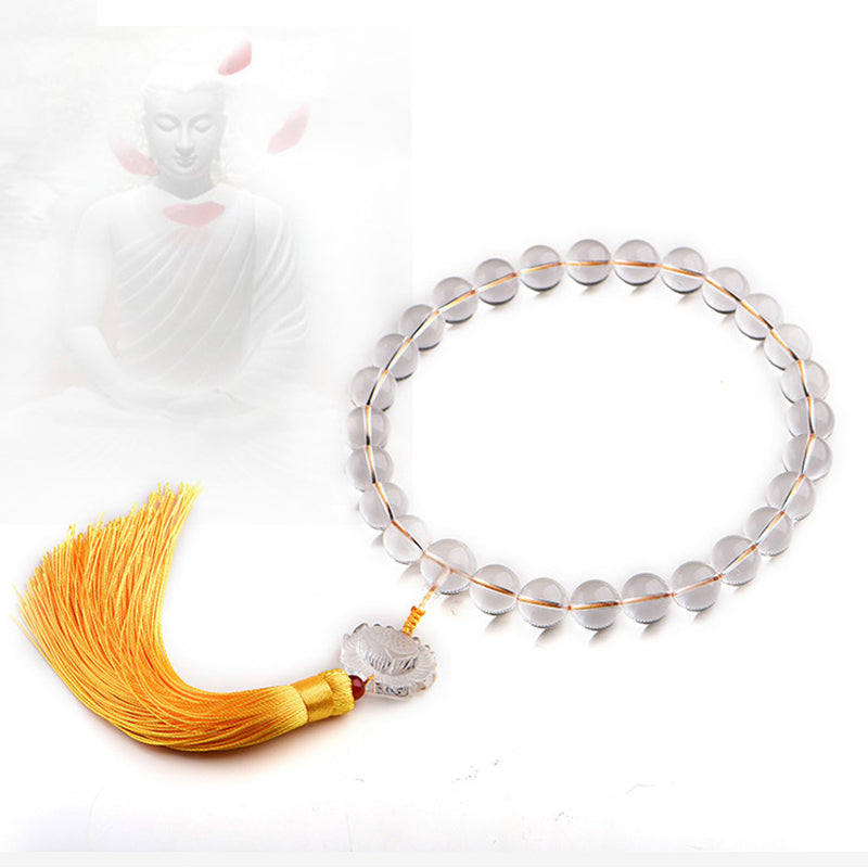 Buddha Stones Naturalny Biały Kryształ Lotosu Nadgarstek Mala Medytacja Frędzle Kieszonkowa Mala Dekoracja Samochodu