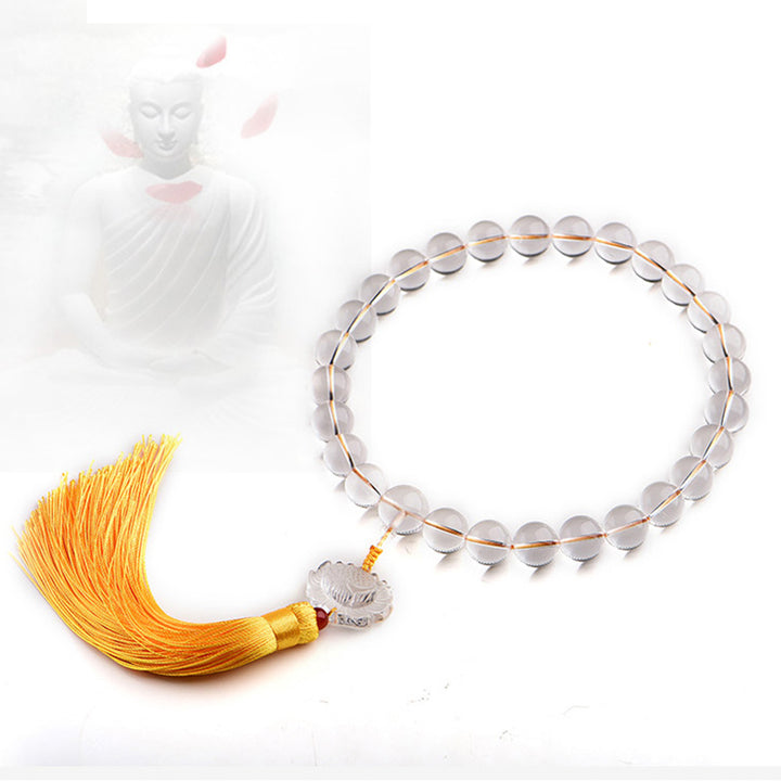Buddha Stones Naturalny Biały Kryształ Lotosu Nadgarstek Mala Medytacja Frędzle Kieszonkowa Mala Dekoracja Samochodu