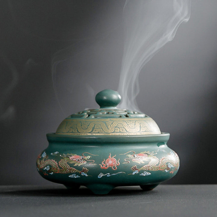 Smok Kwiatowy Wzór Cofający Dym Fontanna Ceramiczna Medytacja Kadzidło Palnik Dekoracja