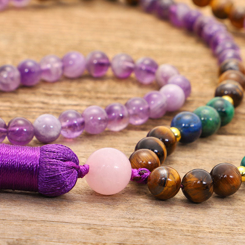 Zestaw Mala Bransoletka Oczyszczająca z Buddha Stones Tybetańskimi Ametystem