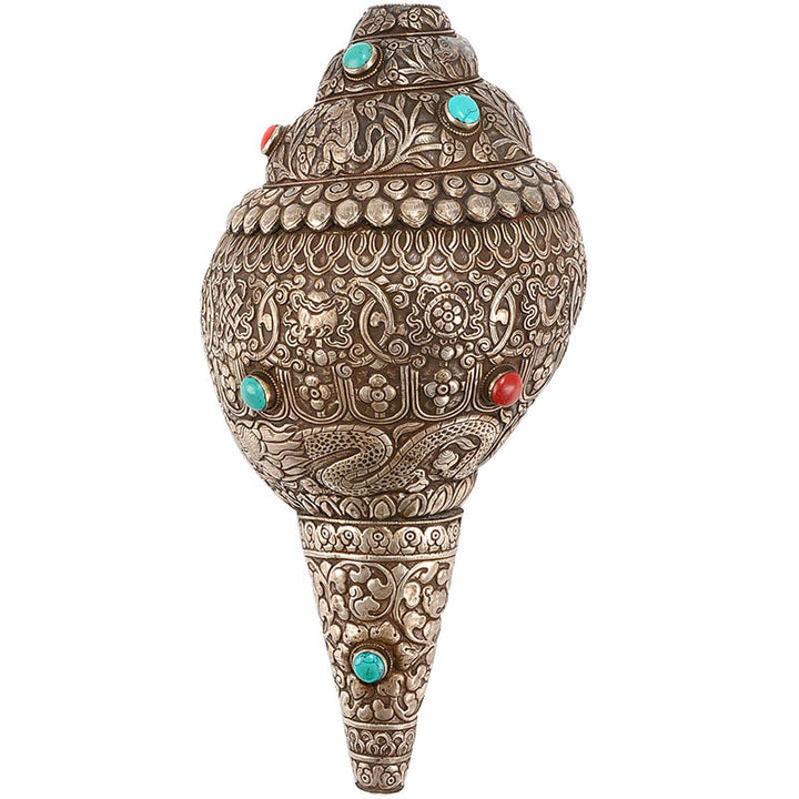Tybetańska ręcznie robiona naturalna Shankha z ośmioma pomyślnymi symbolami, muszla Conch, szczęśliwa dekoracja domu