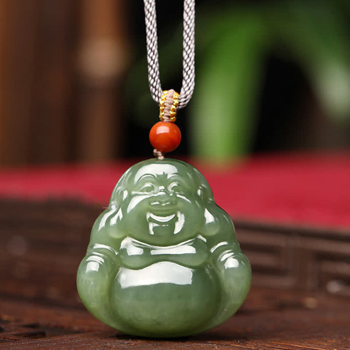 Naszyjnik z jadeitu Hetian Laughing Buddha z wisiorkiem sznurkowym - Jadeit Hetian (Dobrobyt ♥ Obfitość) - image 1