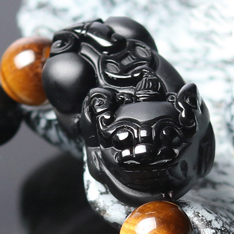 Buddha Stones FengShui PiXiu Tęczowy Obsydian Tygrysie Oko Bransoletka Bogactwa