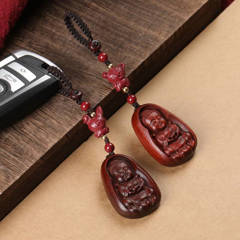 Buddha Stones Mały liść Czerwony Sandałowiec Budda Cynober Chiński Zodiak Amulet Ochrona Brelok