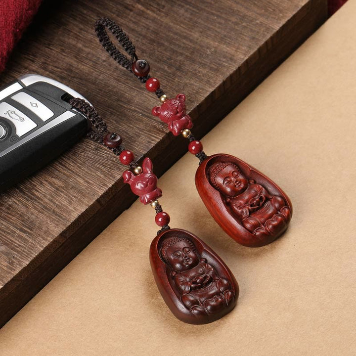 Buddha Stones Mały liść Czerwony Sandałowiec Budda Cynober Chiński Zodiak Amulet Ochrona Brelok