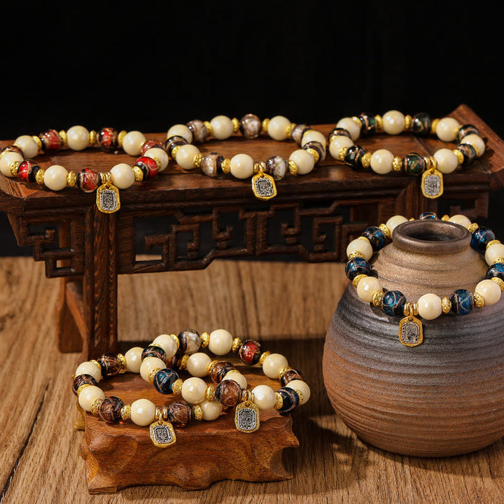 Buddha Stones Tybetański Zakiram Bogini Bogactwa Charm Liuli Szkło Kadzidło Popiół Porcelanowy Koralik Ochrona Bransoletka