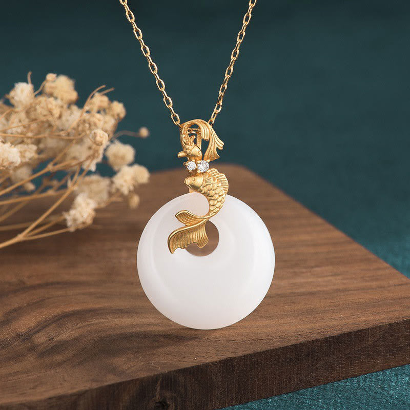 Naszyjnik z Buddha Stones z białego jadeitu, ryby Koi, bogactwa i dobrobytu - Ryba Koi (Szczęście ♥Dobrobyt) - image 1