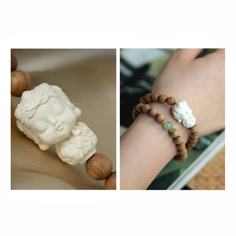 Buddha Stones Sandałowe Hetian Jadeit Ivory Fruit Zielona Tara Bransoletka Ochronna