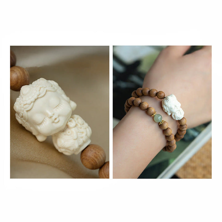 Buddha Stones Sandałowe Hetian Jadeit Ivory Fruit Zielona Tara Bransoletka Ochronna