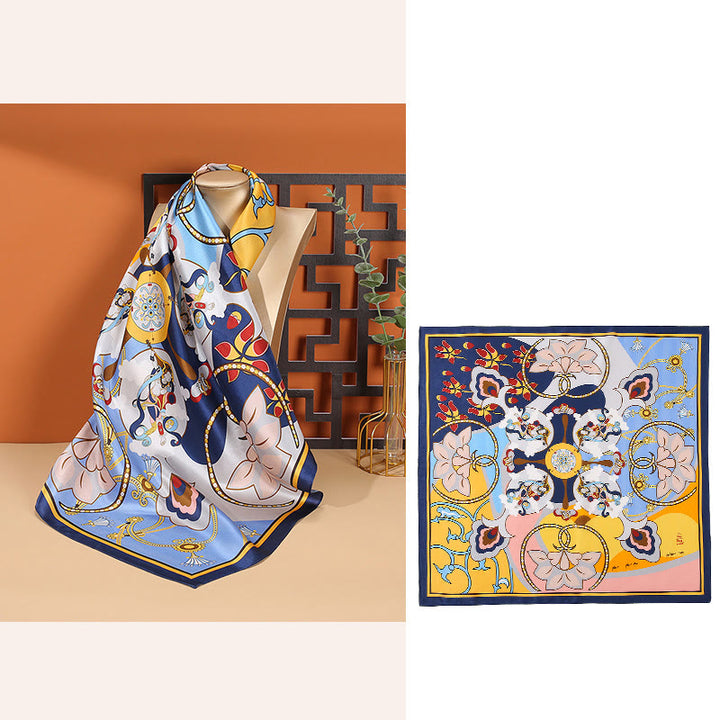 Buddha Stones Scena pasterska Balon na gorące powietrze Wiosenne kwiaty 100% jedwabiu morwowego Chusta na szyję - Kwiaty-Granatowy - image 19