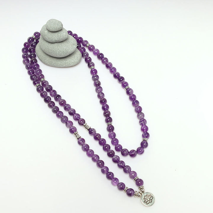 Bransoletka oczyszczająca Mala z Buddha Stones Naturalny Ametyst