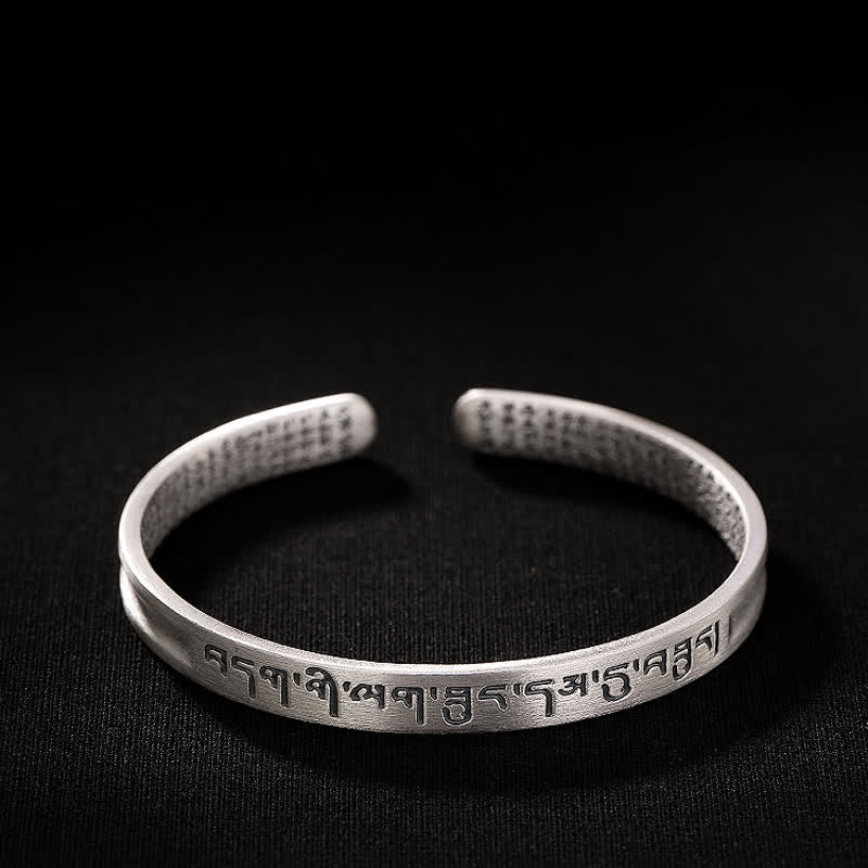 Buddha Stones 999 Srebro Sterling Sześć Prawdziwych Słów Bransoletka Ochronna Sutry Serca